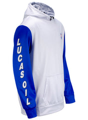 Lucas Oil Sub Hoodie In White And Blue - Angled Right Side View