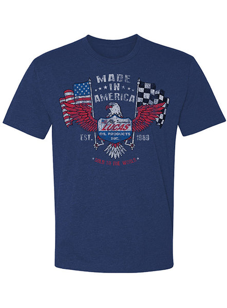 Lucas Oil Made in America T-Shirt in Navy Blue - Front View